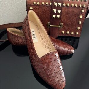 Enzo Angiolini Brown Genius Line leather Woven flats/loafers